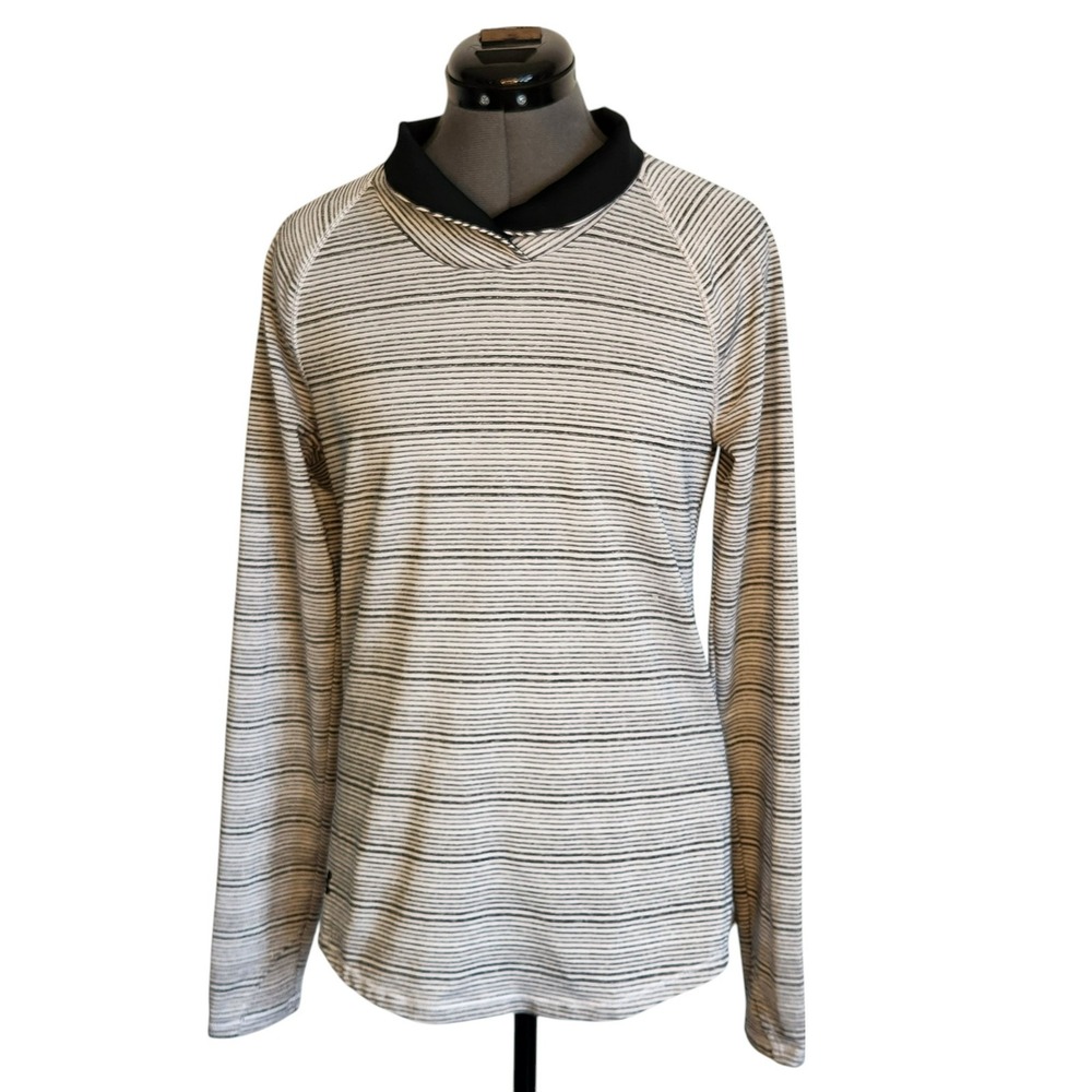 Under Armour Womens Small Striped Long Sleeve Loose Fit Activewear Top Black